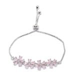 Rhodium-Plated Silver Toned American Diamond studded Floral Shaped Link Bracelet Jewellery for Girls and Women