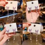 Crystal Danglers Earrings for Women | Purple Earrings for Girls | Fashion Women Earrings | Butterfly Shaped Long Chain Earrings | Birthday Gift For Girls Anniversary Gift for Wife - Image 2