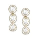 Gold Tone Artificial Stones & Austrian Diamonds Dangle Earring For Women