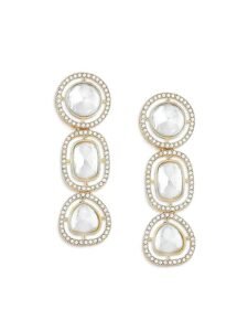Gold Tone Artificial Stones & Austrian Diamonds Dangle Earring For Women