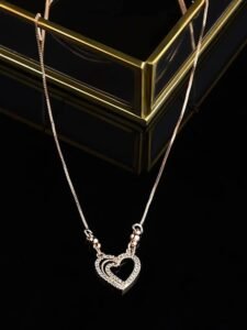Gold Cubic Zirconia Contemporary Heart Chain For Women - Image 5