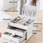 PU Leather Jewelry Box, 3 Layer Jewelry Storage Organizer Box, Mirrored Women Jewelry Storage Box Modern Travel Jewelry Box for Earring Necklace Display Case Cabinet, Lockable