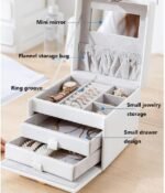 PU Leather Jewelry Box, 3 Layer Jewelry Storage Organizer Box, Mirrored Women Jewelry Storage Box Modern Travel Jewelry Box for Earring Necklace Display Case Cabinet, Lockable