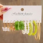 18 pairs Combo Celebrity Inspired Trendy Latest Stylish Gold Plated Crystal Pearl Hoop and Butterfly Drop Earrings for Women and Girls - Image 3