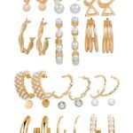 18 pairs Combo Set Celebrity Inspired Latest Stylish Gold Plated Hoop and Crystal Pearl Stud Earrings for Women