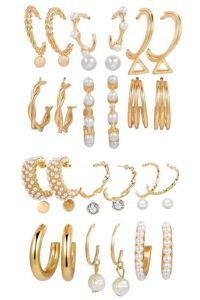 18 pairs Combo Set Celebrity Inspired Latest Stylish Gold Plated Hoop and Crystal Pearl Stud Earrings for Women