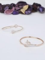 2 Rose Gold Contemporary Cubic Zirconia Brass Kada Style Bracelet For Women - Image 6