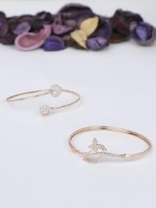 2 Rose Gold Contemporary Cubic Zirconia Brass Kada Style Bracelet For Women - Image 6