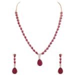 American Diamond CZ Gold Plated Designer Golden Jewellery Set/Necklace Set with Chain & Earring for Girls/Women