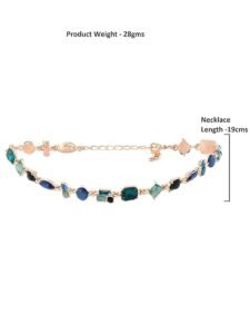Green & Blue Dazzling Stones Embellished Contemporary Necklace For Women - Image 2