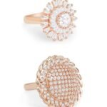 Set of 2 Rose Gold Cubic Zirconia Contemporary Adjustable Finger Rings For Women