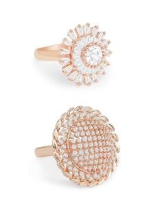 Set of 2 Rose Gold Cubic Zirconia Contemporary Adjustable Finger Rings For Women