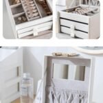 PU Leather Jewelry Box, 3 Layer Jewelry Storage Organizer Box, Mirrored Women Jewelry Storage Box Modern Travel Jewelry Box for Earring Necklace Display Case Cabinet, Lockable - Image 4