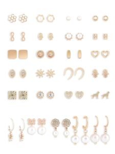 Set of 25 Gold Tone Contemporary Studs & Drop Earrings For Women