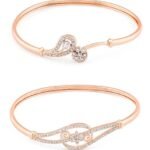 Set of 2 Rose Gold Cubic Zirconia Contemporary Brass Kada Bracelets For Women