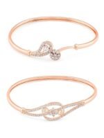 Set of 2 Rose Gold Cubic Zirconia Contemporary Brass Kada Bracelets For Women