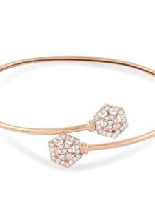 Set of 2 Rose Gold Contemporary Cubic Zirconia Brass Kada Style Bracelet For Women - Image 2