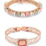 Set Of 2 Rose Gold Dazzling Austrian Diamonds Bracelet For Women