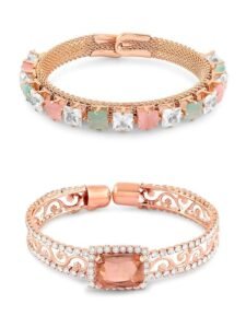 Set Of 2 Rose Gold Dazzling Austrian Diamonds Bracelet For Women