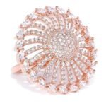 American Diamond Ring for Women | Round Flower Design | Rose Gold Ring (Plated) | Adjustable Fit | Oversized Cocktail Ring for Girls for Wedding & Parties