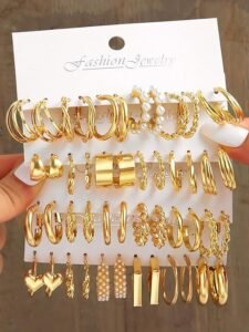 24 pairs Combo Celebrity Inspired Trendy Latest Stylish Gold Plated Geometric Twist Pearl Hoop Dangle Earrings for Women and Girls - Image 5