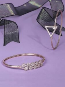Set of 2 Rose Gold Contemporary Cubic Zirconia Brass Kada Style Bracelet For Women - Image 6
