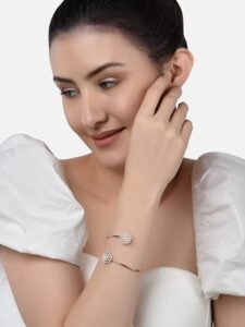 Set of 2 Rose Gold Contemporary Cubic Zirconia Brass Kada Style Bracelet For Women - Image 3
