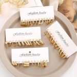 24 pairs Combo Celebrity Inspired Trendy Latest Stylish Gold Plated Geometric Twist Pearl Hoop Dangle Earrings for Women and Girls - Image 3