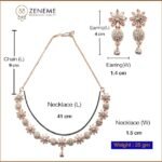 Rhodium Plated Silver Toned White American Diamond Studded Necklace With Earring Jewellery Set For Woment and Girl - Image 4