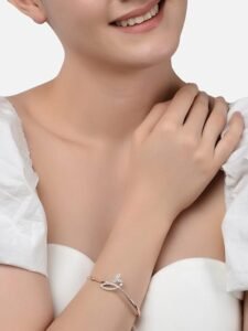 2 Rose Gold Contemporary Cubic Zirconia Brass Kada Style Bracelet For Women - Image 5