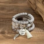 I Love You Feather Tassel Charm Multilayer Beaded Bangle Bodhi Bracelet for Women and Girls - Image 5