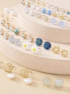 30 Pairs Earrings Combo Set Latest Stylish Crystal Pearl Earrings for Women and Girls - Image 3