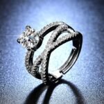 Silver Plated American Diamond Studded Cross Design Solitaire Adjustable Finger Ring - Image 4