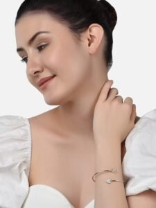 2 Rose Gold Contemporary Cubic Zirconia Brass Kada Style Bracelet For Women - Image 3