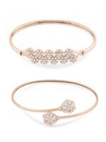 Set of 2 Rose Gold Contemporary Cubic Zirconia Brass Kada Style Bracelet For Women