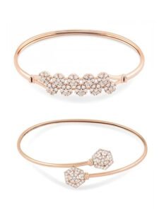 Set of 2 Rose Gold Contemporary Cubic Zirconia Brass Kada Style Bracelet For Women