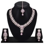 Diamond Necklace Jewellery Set for Women with Earrings and Maang Tikka for Wedding, Party, Engagements & Festivals