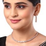 Jewellery Set Classic Style AD/American Diamond Studded Rose Gold Plated Handcrafted Circle Necklace Set for Women & Girls - Image 4
