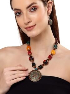 Fashion Latest Stylish Traditional Tibetan Pendant Necklace Jewellery Set for Women - Image 2