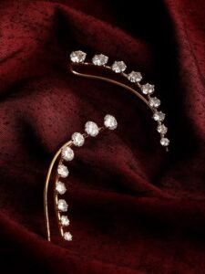 Gold Plated Contemporary American Diamond Embellished Delicate Light Weighted Ear Cuffs with Clip on Closure for Women and Girls (Pack of 1) - Image 4