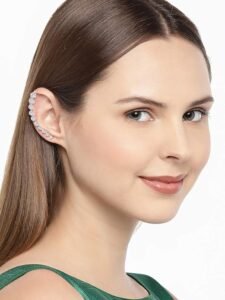 Gold Plated Contemporary American Diamond Embellished Delicate Light Weighted Ear Cuffs with Clip on Closure for Women and Girls (Pack of 1) - Image 5