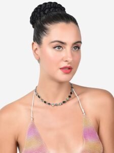 Green & Blue Dazzling Stones Embellished Contemporary Necklace For Women - Image 3