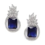 Oxidised Silver-Plated American Diamond studded Paisley Shaped Studs Earrings for Girls and Women
