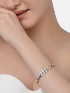 Set of 2 Rose Gold Contemporary Cubic Zirconia Brass Kada Style Bracelet For Women - Image 5