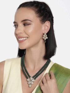 18k Gold Plated Traditional Kundan & Pearl Studded Necklace Jewellery Set For Women - Image 4