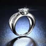 Silver Plated American Diamond Studded Cross Design Solitaire Adjustable Finger Ring - Image 2
