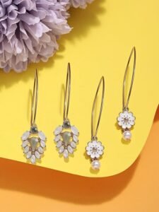 Set Of 2 White Tiny Enamel Flower Contemporary Drop Earring For Women - Image 7