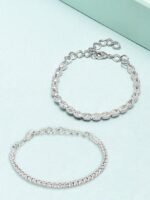 Set of 2 Silver Tone Contemporary Cubic Zirconia Brass Tennis Bracelets For Women - Image 7