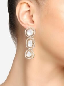 Gold Tone Artificial Stones & Austrian Diamonds Dangle Earring For Women - Image 5