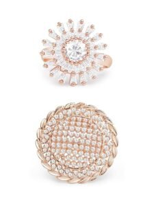 Set of 2 Rose Gold Cubic Zirconia Contemporary Adjustable Finger Rings For Women - Image 3